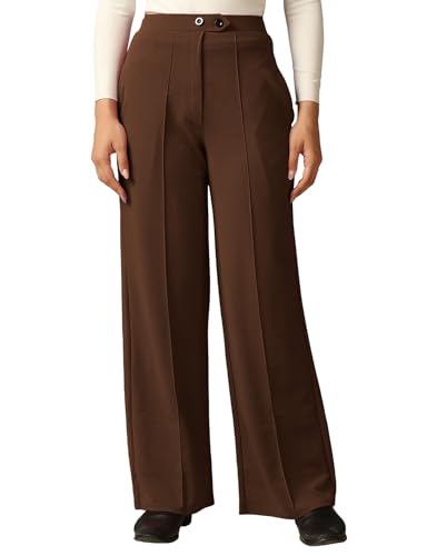 Image of SIRIL Women's Polyester Solid Regular Fit Trouser Pant for Office, College & Events Formal Casual Daily Use