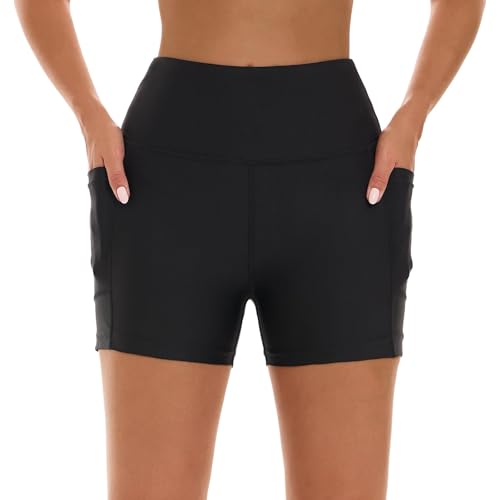 Image of HODOSPORTS Women's 3'' /5'' /7'' /9'' /12'' Swim Board Shorts UPF50+ High Waisted Quick Dry Swimsuit Bottoms with Pockets Liner