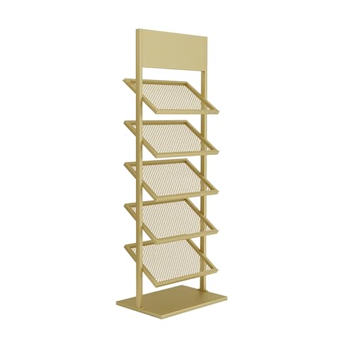 LLYLAFDC 5-Tier Metal Ceramic Tile Display Rack, Floor-Standing Large Wooden Floor Sample Holder For Wood Floor Shows Organizer Shelves(Gold,13.7 * 18.5in)