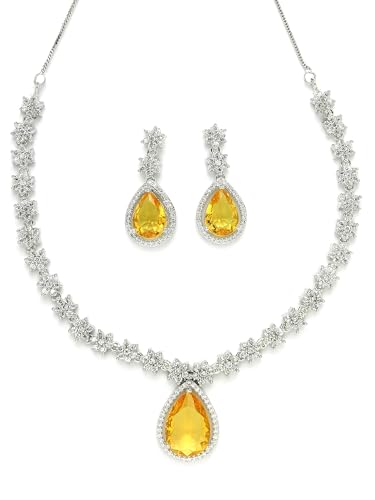 Image of Karatcart Elegant Silver Plated Blue American Diamond Necklace Set for Women