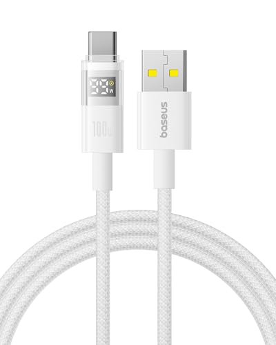 Baseus Display 2 Fast Charging Data Cable USB-A to USB-C 100W (White, 1m)