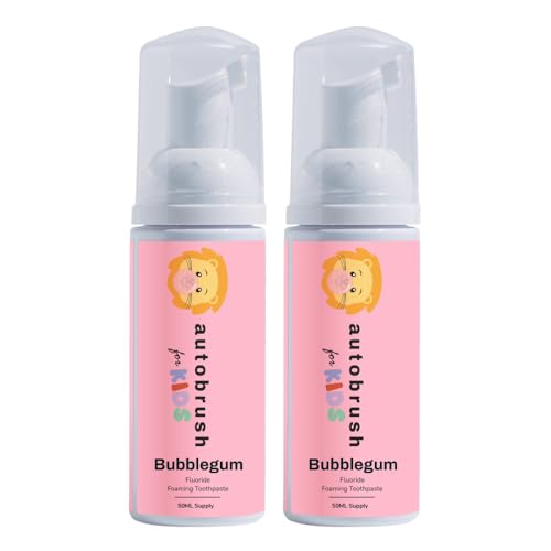 Autobrush Fluoride Foaming Toothpaste for Kids Bubblegum Flavor Whitening & Deep Cleaning Travel Friendly Anti-Cavity (Pack of 2)