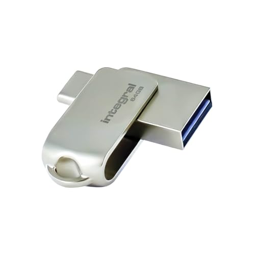 Integral Clé USB 64GB 360-Dual USB 3.2 Gen 1 Type A & USB-C - Transferts à 5Gbps - Plug & Play - Compatible avec PC, Ordinateur Portable, Smartphones, iPhone...