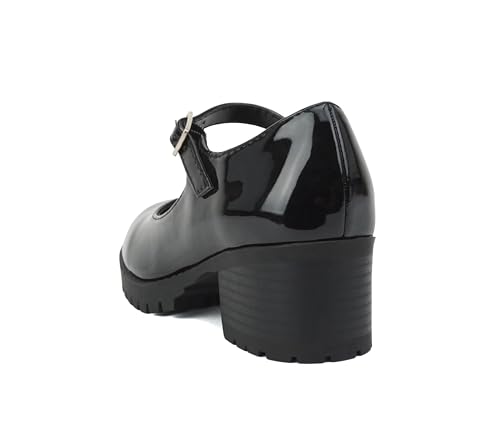 Soda Boxer-2 Kids/Children/Girls Lug Sole Block Heel Mary Jane with Adjustable Strap3