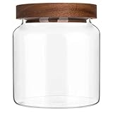 Custde Glasbehälter mit Deckel, luftdichtes Glas, Vorratsdosen für Küchentheke, Speisekammer, dekoratives Glas für Kaffee, Zucker, Süßigkeiten, süßes Glas (Holz, 500 ml)