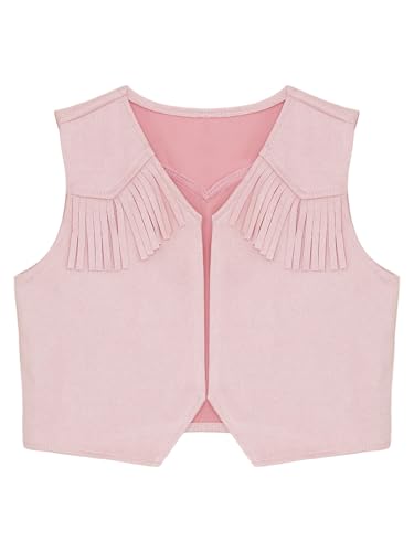 Kids Cowboys Cowgirls Vest Open Front Waistcoat Tops Tassel Sleeveless Coat for Carnival Party