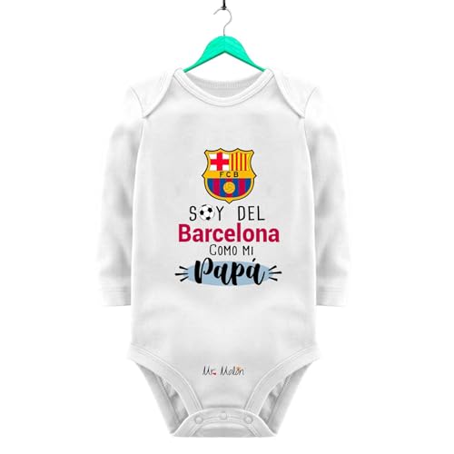 BODY FUTBOL BEBE: SOY DEL BARCELONA COMO MI PAPÁ (Manga Larga, 6-9 meses)