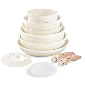 Nonstick Cookware Set – YIIFEEO Stackable Pots and Pans Set Detachable Handle Camping Cookware Granite Kitchen Cookware Sets Removable Handle, Non Toxic Nonstick Frying Pans for Cooking Set Gift Beige