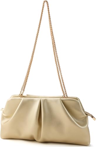 Image of Women Clutch Bag Dressy Formal Handbag Pleated PU Clutch Purse Detachable Chain