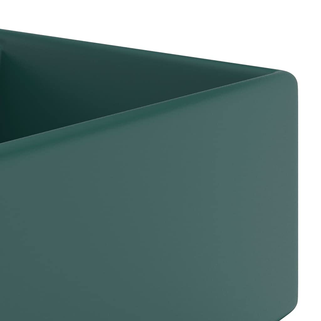 vidaXL Lavabo Carré de Luxe à Trop-plein Vasque à Poser de Toilette Lave-mains de Salle de Bain Salle Cosmétique Vert Foncé Mat 41x41 cm Céramique