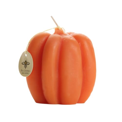 Big Dipper Wax Works Beeswax Pumpkin Candle – Medium (3" × 3.25") Light Orange | Handcrafted 100% Pure Beeswax, 35-Hour Burn | Unscented Fall Décor & Halloween Centerpiece