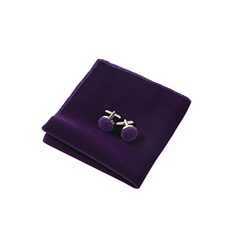 Image of GUSLESON Mens Solid Plaid Velvet Pre-tied Adjustable Bow Tie and Pocket Square Cufflink Set with Gift Box