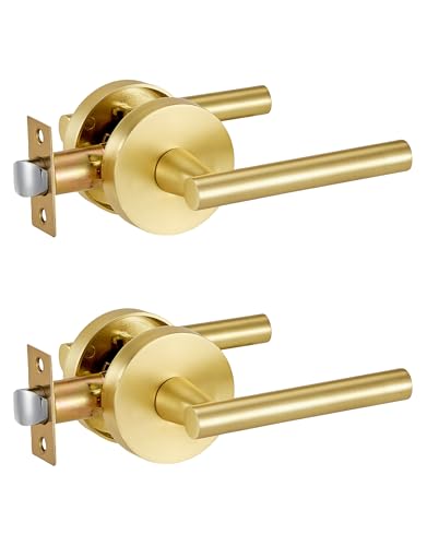 Image of Lethato 2 Packs Gold Passage Door Handles, Closet Door Handles Gold,Brushed Gold Dummy Closet Handle, Door Handle Passage for Closet /Hallway
