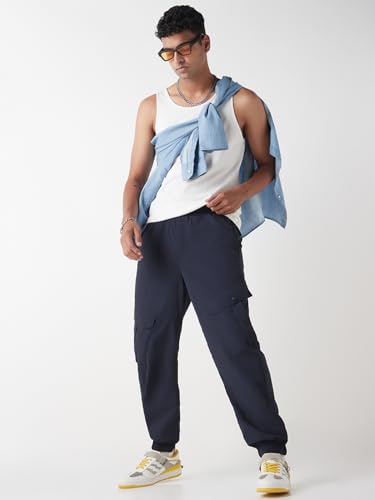Image of Bewakoof Men's Solid Super Loose Fit Nylon Joggers