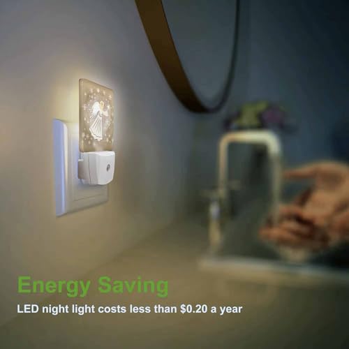 Image of LED Night Light,Star Sky Snowflake Glowing Angel LED Night Light Plug into Wall with Dusk to Dawn Light Sensor White Energy Efficient Nightlight for Bedroom Bathroom Hallway LivingRoom Kitchen