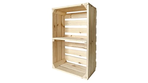 Nuevas cajas de fruta con estante central, cajas de madera, cajas de vino, cajas de manzanas, cajones, estantería, natural, 60 x 40 x 20 cm