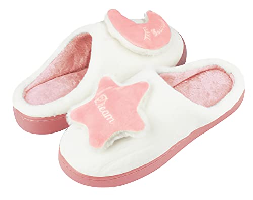 Zapatillas Casa Invierno para Mujer, Zapatos Pantuflas Invierno de Felpa Estrella y Luna de Pareja Cálidas para Niña, Zapatillas de Estar por Casa Cómodas y Acogedoras para el Frío (Rosa, 41/42) Cover