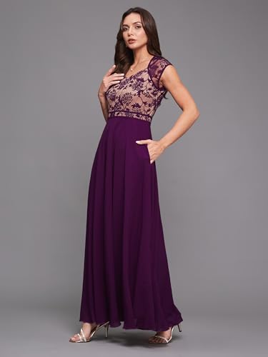 Image of Miss Chase Women's Round Neck Cap Sleeves Lace Knee -Long Skater Dress