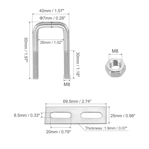 PATIKIL M8x25x50mm Square U-Bolts Kit - Image 2