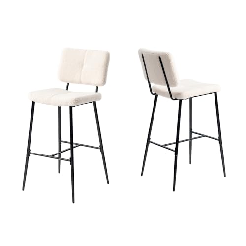 Meuble Cosy Lot de 2 Tabouret de Bar Industriel avec Dossier et Repose-Pieds, Siège Rembourrés de 75 cm de Haut, Chaises Hautes en Bouclette Cadre en métal,...