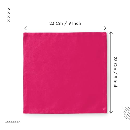Image of Encasa XO Dining Cocktail Napkins 12 pcs (1 Dozen) Set of Large 23x23 cm (9 inchx9 inch) - Hot Pink - Absorbent Heavy Cotton Party Fabric Machine Washable for Home Restaurant Banquet & Hotel
