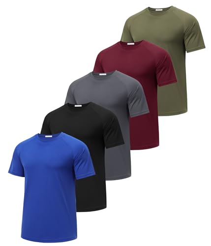 PINSPARK 5er Pack Sport Tshirts Herren Funktionsshirt Kurzarm Laufshirt Schnelltrocknend Atmungsaktive Trainingsshirt Fitness Blau M