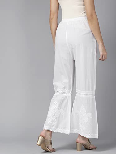 Ada Indian Hand Embroidered Chikankari White Cotton Palazzo Pant for Women A7111632