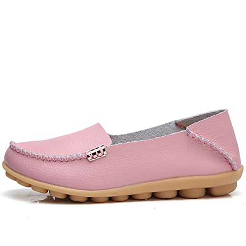 WERWAES Women's Comfortable Leather Slippers Flat Slippers Casual Round Toe Moccasin Shoes Wild Walking Nurse Breathable Driving Fashion Soft Shoes2
