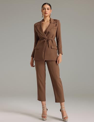BELLA BARNETT Strappy Brown Blazer for Woman V-Neck Casual Blazer for Women2