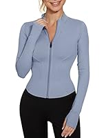 LUYAA Workout Zip Up Jackets for Women Lightweight Running Jacket Crop Tops Blue M