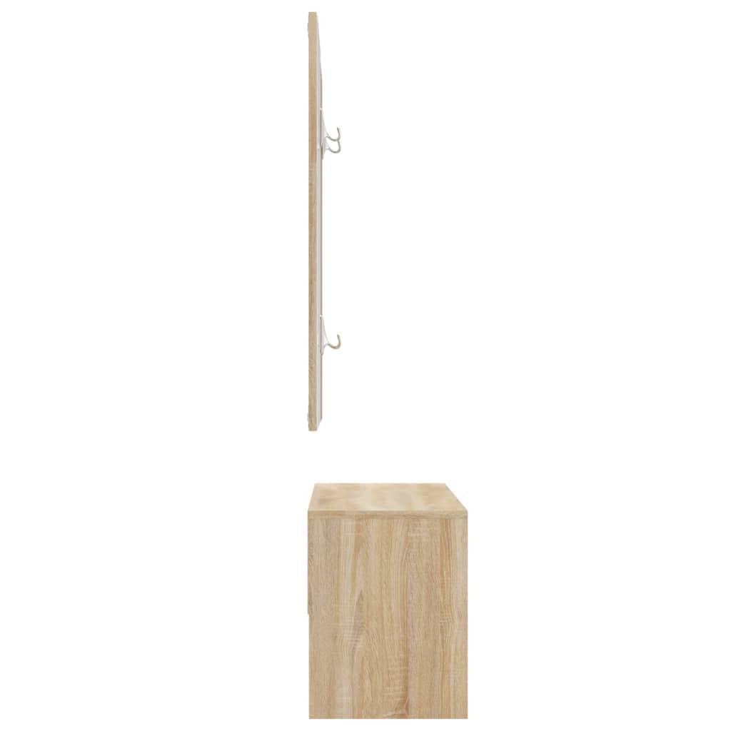 Zestaw garderoby Sonoma dąb drewnopochodny, ławka do korytarza, z szufladą, lustrem i hakiem garderoby, 80 x 30,5 x 40 cm, oszczędzający miejsce system przechowywania