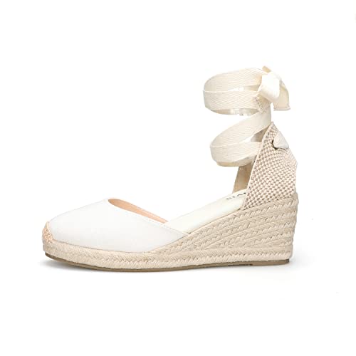 Women’s Platform Wedges Espadrilles, 3" Wedge, Soft Ankle-Tie Strap, Closed Toe, Classic Summer Sandals2