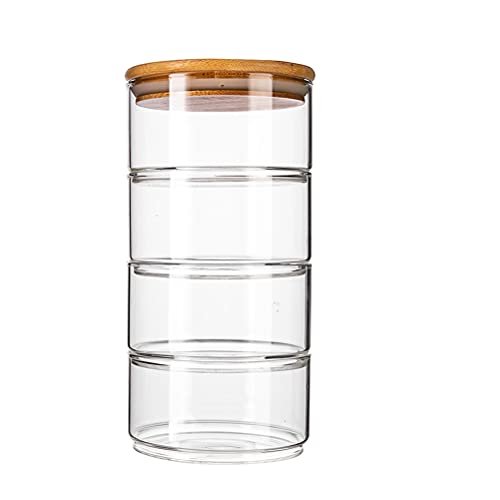 Tomaibaby Tarro de café de cristal para galletas, tarros de cristal apilables, 4 niveles, recipiente de almacenamiento de alimentos, bidón con tapa, botellas de especias, organizador de aperitivos