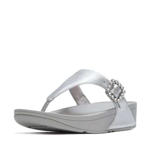 Image of FitFlop Womens LULU Crystal Buckle Toe-Post Sandals with Microwobbleboard Technology, Microfiber Toe Post, Slip Resistant Rubber Outsole, Cushioned Arch Support for All Day Comfort