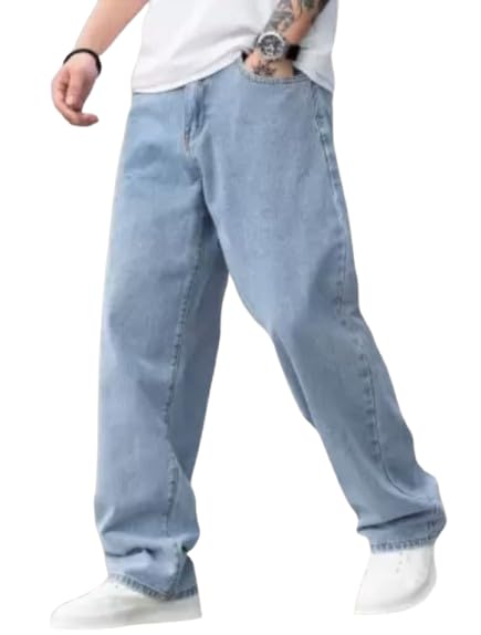 Men's Regular Fit Baggy Jeans, Light Blue, Straight Leg, Casual Denim-image-46
