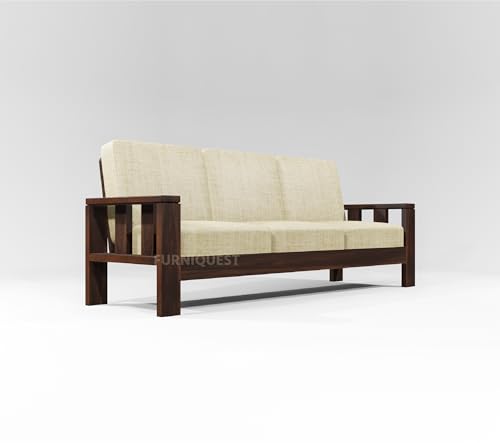 Image of Solid Sheesham Wood 7 Seater Sofa Set for Living Room | Wooden Sofa Set for Living Room Furniture 3+2+2 | Solid Wood Sofa Set | Walnut Finish