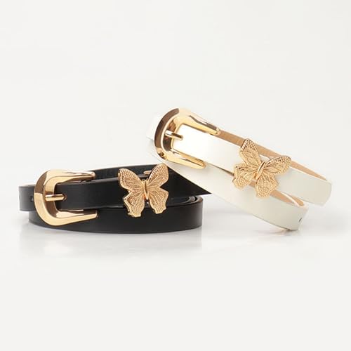 Women Outfit Accessory Imitation Leather Belt Metal Butterflies2