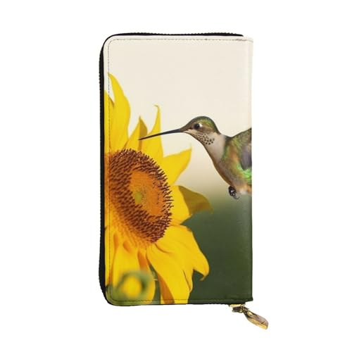 Hummingbird Sunflower Wallet For Women Men Clutch Rfid Blocking Leather Wallets Large Capacity Purse Credit Card Holder Money Case With Zipper Phone Holder Long Travel Purse