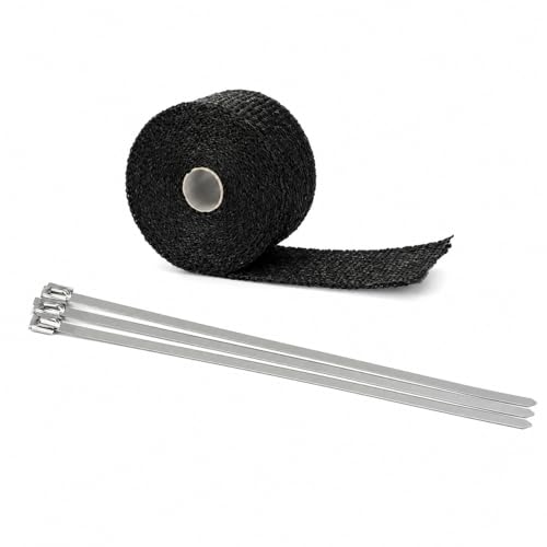 Ucreative Black Fiberglass Exhaust Header Wrap 2 x 16.5 with 5pcs 11.8 Inch Stainless Steel Locking Ties