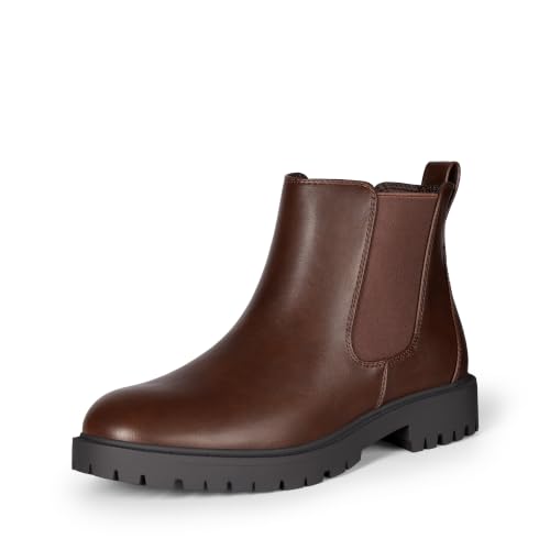 DREAM PAIRS Women's Chelsea Ankle Boots Shoes,Brown/Pu,8 | Low Heel Fashion Slip On Elastic Fall Booties Classic Minimalist Design Suitable for Casual Outings Daily Work