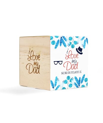 iGreen Cube Augurali - Kit Coltivazione Fiore da Regalare (Love Dad) - Idea Regalo Ecosostenibile - 100% Made in Italy - Eco Cube in Legno con Semi di Fiori di Campo