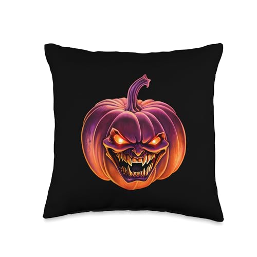 Trick-or-Trend Halloween Eerie Evening Jack-O-Lantern Throw Pillow, 16x16, Multicolor