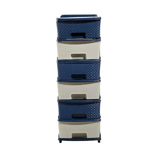 Image of Plastic Modular Drawer Storage Chest Of Drawers Organizer Storage Box, Large Stomo Racks For Multipurpose Anti-slip Shoes Organizers (White & Blue, 6 Layer)
