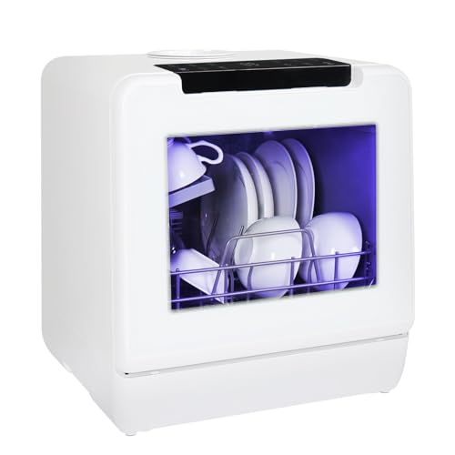 Mini Geschirrspüler Tischgeschirrspüler Wasseranschluss Benutzbar, Spülmaschine Klein mit 6+1 Programme, 5L Wassertank, LED-Display...