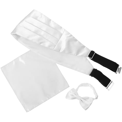 Juego de fajín, corbata y pañuelo blanco para hombre