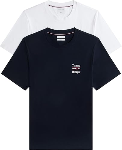 Tommy Hilfiger 2 Pack Chest Graphic Reg Tees Mw0MW45091 T-Shirt S/S, Mehrfarbig (Marineblau/Weiß), XS, Herren – Ansicht 1