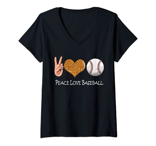 Donna Peace Love Baseball - Cute Baseball Peace Love - Baseball Maglietta con Collo a V