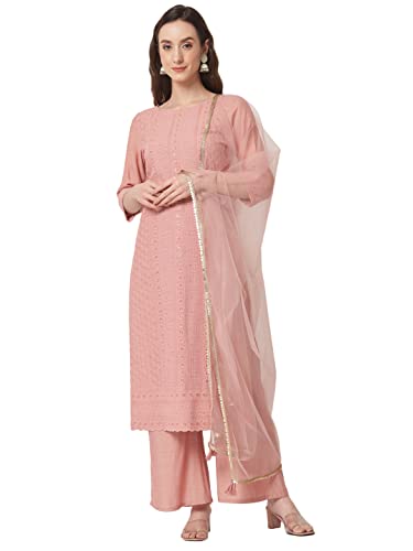 Shopping Queen Women's Silk Blend Chikankari Embroidery Kurta set with
