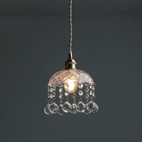 Suspension cristal vintage E27 et verre doré pour cuisine