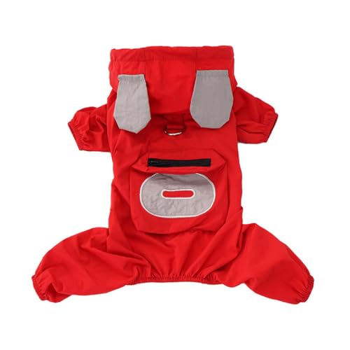 ICOUCHI ペット用品 ロンパース 犬の服 つなぎ 春秋冬 ペット服 可愛い フード付き 四腿 小中型犬 薄手 ドッグウェア パーカー 子犬 チワワ 抜け毛防止 パジャマ 洋服 お散歩 (L,レッド)